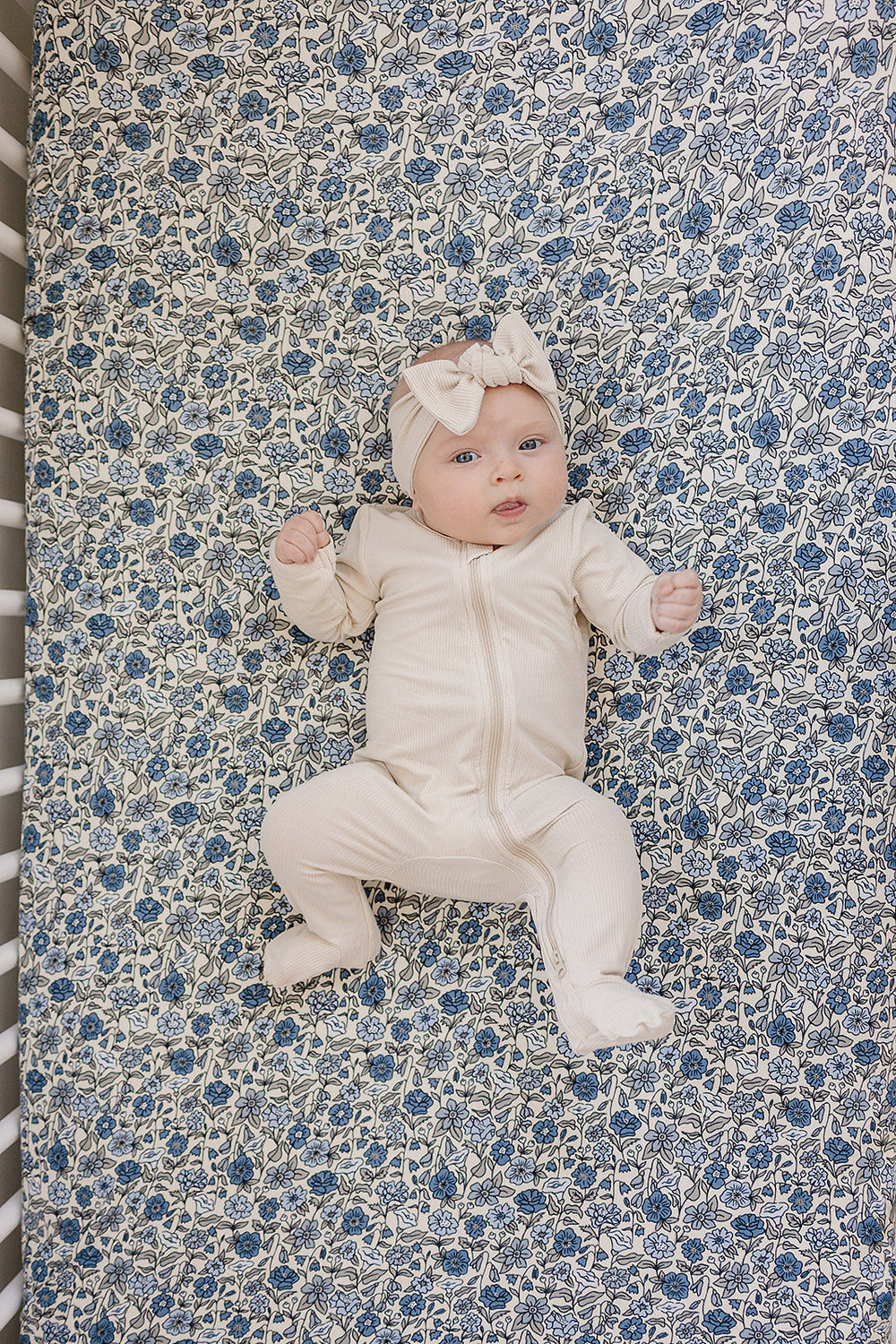 Keep your nursery cozy with the Mebie Baby Bluebell Pointelle Bamboo Stretch Crib Sheet, perfect fitted crib sheets.