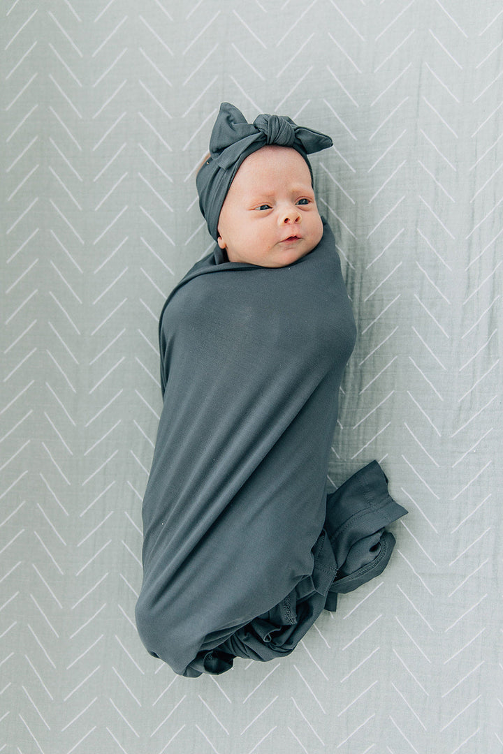 Mebie baby blanket charcoal swaddle with knot cap