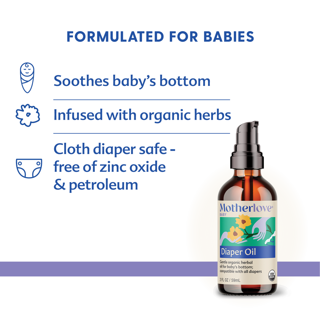 Informational image of Motherlove Diaper Oil, made for newborn baby essentials and gentle diaper care.