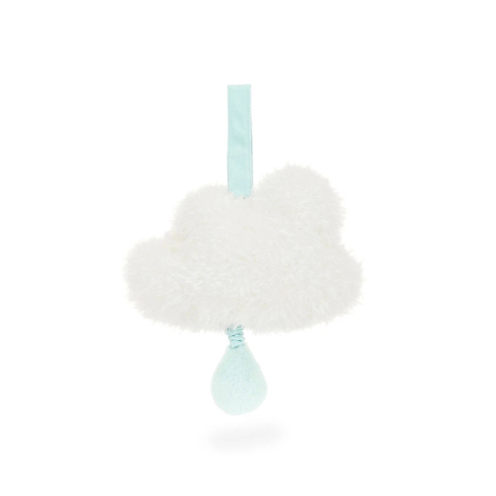 Jellycat MP4CL Amuseables Cloud Musical Pull overhead — plush cloud baby pull toy plays soothing lullaby, pram attachment included, unique baby shower gift for boy or girl