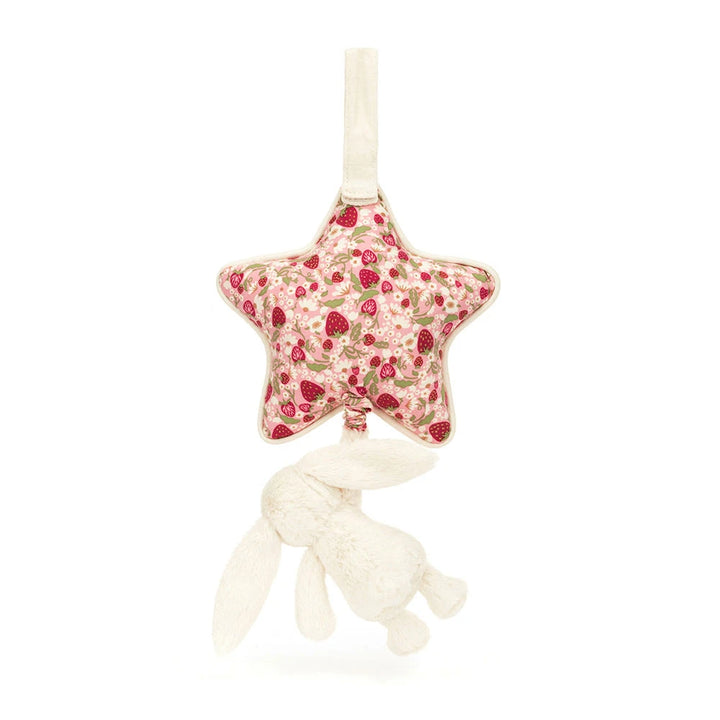 Blossom Cream Bunny Berry Musical Pull by Jellycat, full length view
