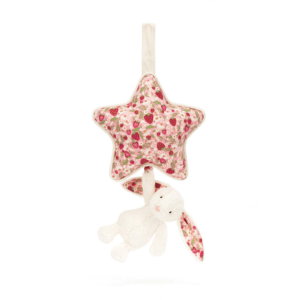 Blossom Cream Bunny Berry Musical Pull by Jellycat, main view showing bunny and star