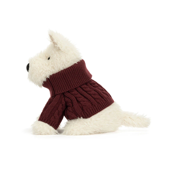 Jellycat Munro Scottie Dog Winter Jumper Outfit side view 9 inch sitting height holiday dog stuffed animal