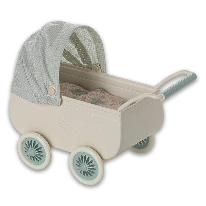 Maileg Mice baby stroller, mint pram with baby mouse
