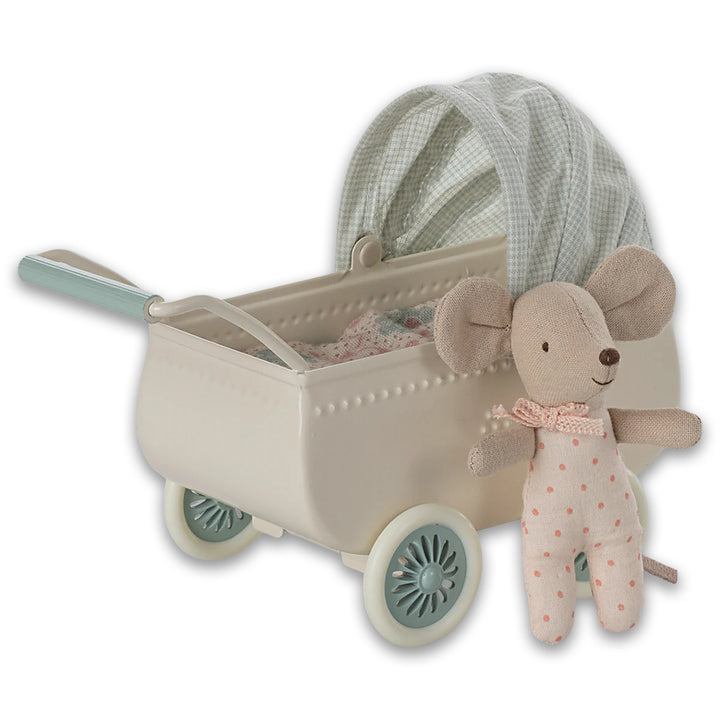 Maileg Mouse accessoires, mint baby mouse pram