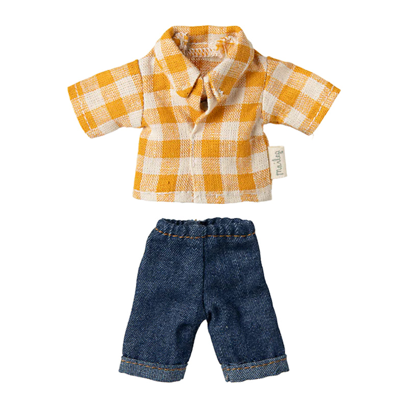 Maileg Mice Doll accessories, yellow checkered shirt for Dad mouse