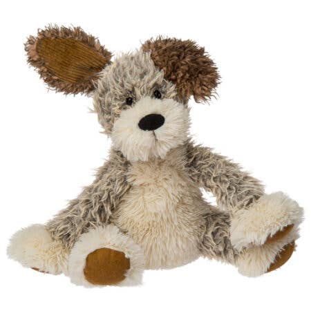 Mary Meyer stuffed dog plushie toy for babies, toddlers, and kids looking whimsically at viewer 