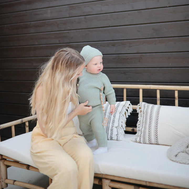 Mushie baby pacifiers Faux Wood Luna clip