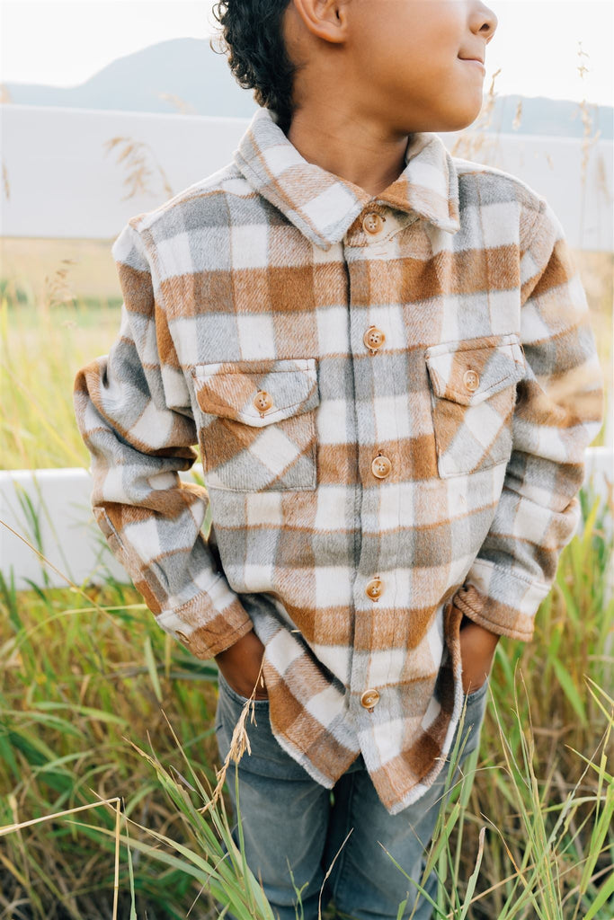 Toddler wearing the Mebie Baby fall shacket