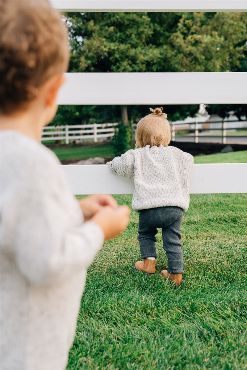 Ideal for layering or lounging, the Mebie Baby Charcoal Knit Leggings make a cozy addition to newborn baby clothes