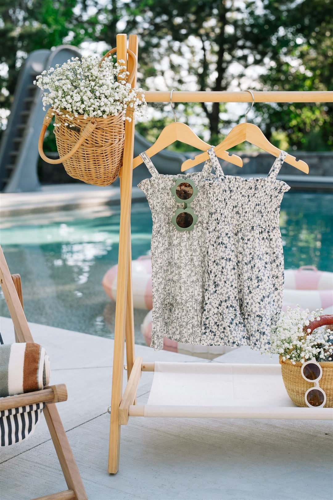 Mebie Baby Palm Tree Linen Dress photographed in natural light to show true color