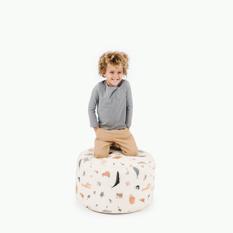 Gathre vegan leather pouf with menagerie pattern 