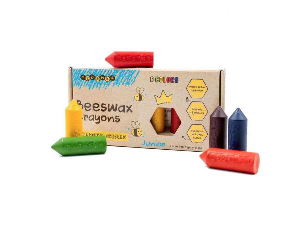 Mendenka Junior Crayons set, eco-friendly first crayons designed for toddlers with an easy-to-grip shape.