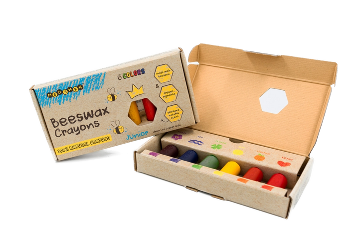 Bright Mendenka Junior Crayons, sustainable beeswax crayons designed to inspire creativity in little artists.