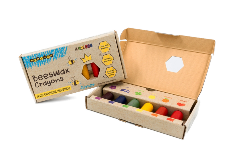 Bright Mendenka Junior Crayons, sustainable beeswax crayons designed to inspire creativity in little artists.