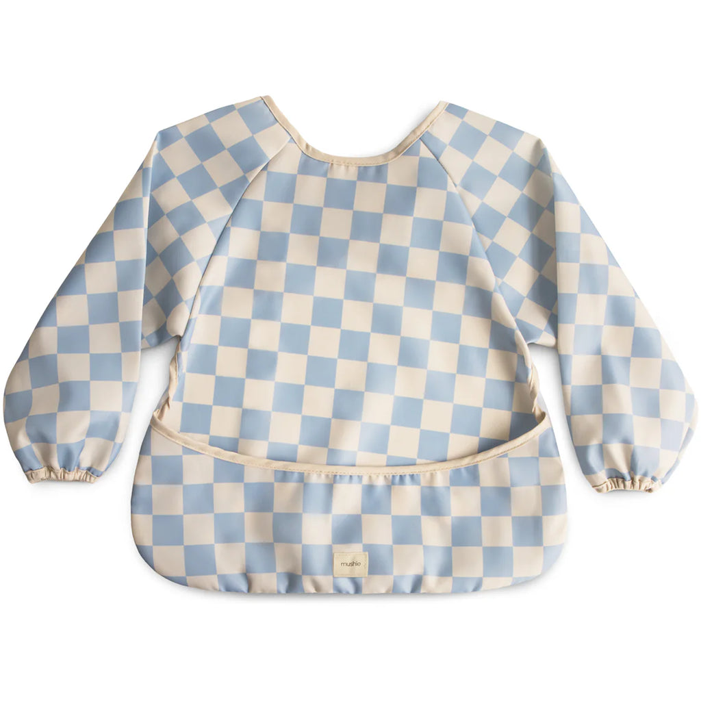 Mushie Long Sleeve Bib Checkered Blue