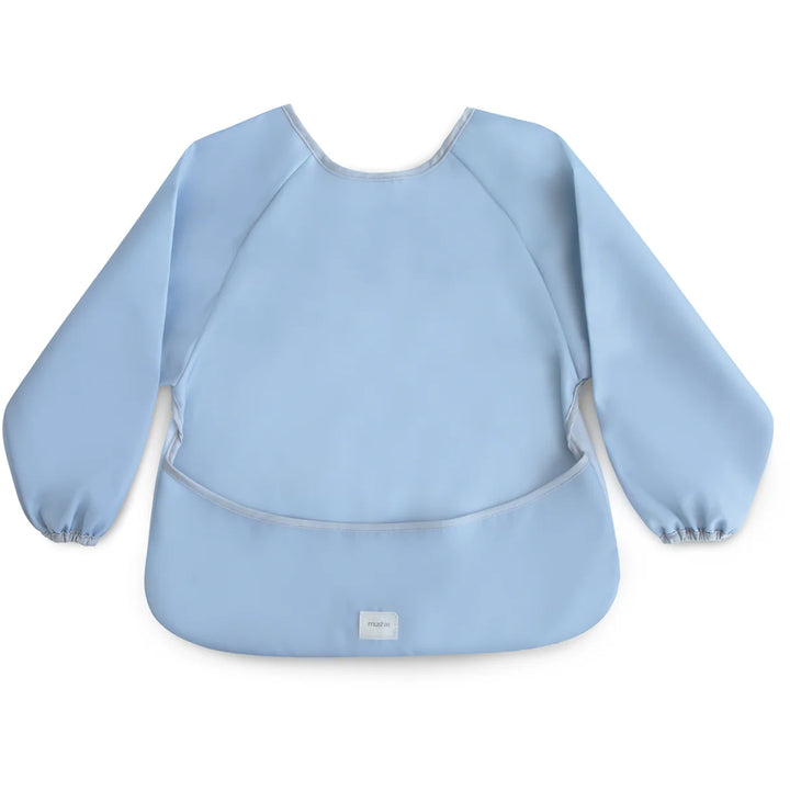 Mushie Long Sleeve Bib in Tradewinds a soothing and stylish bib for babies to wear during meals
