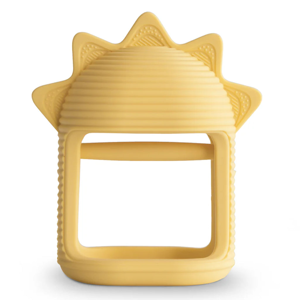 Mushie no-drop teether in sun design for babies