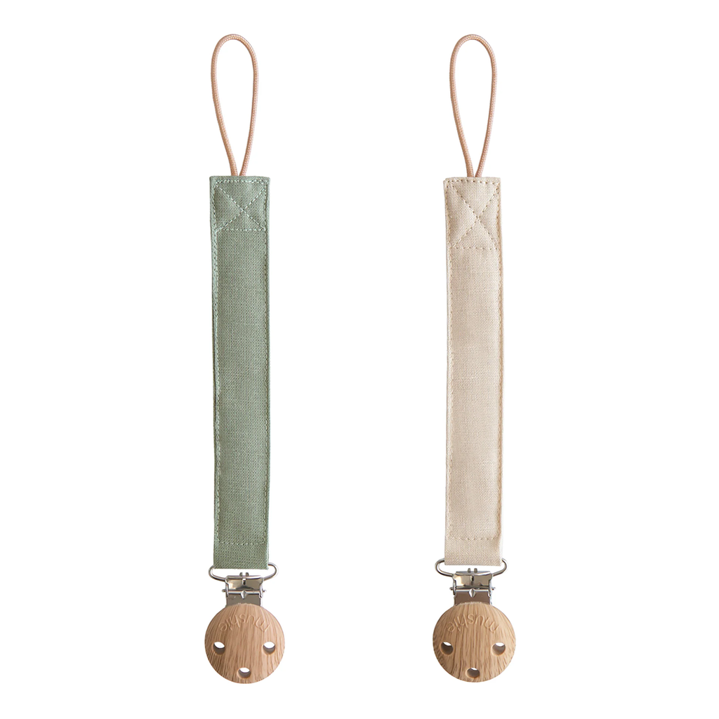 Mushie Pacifier Clips Sage Green Ivory
