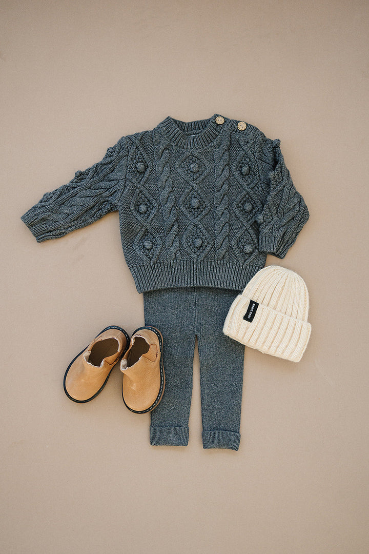 Mebie Baby clothes gray cable knit sweater for toddlers