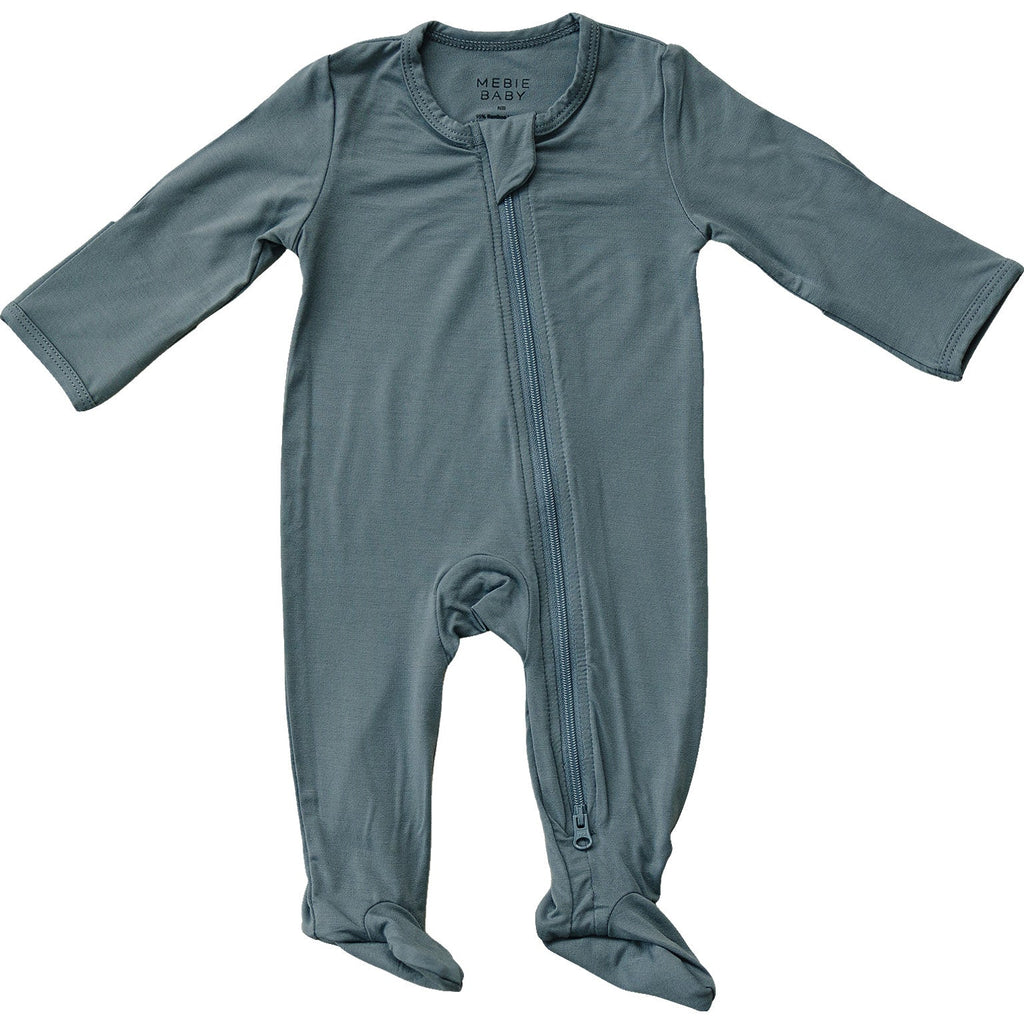 Mebie baby's dusty blue bamboo zip up one-piece