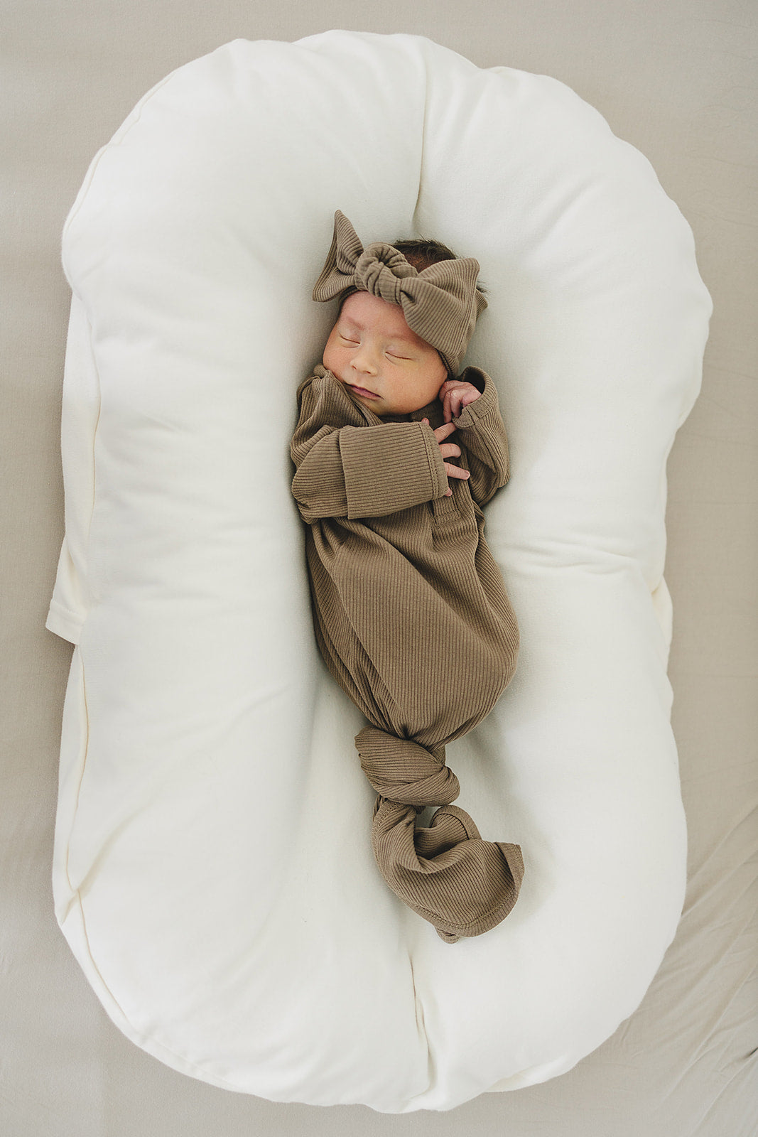 Mebie Baby organic cotton ribbed sleep sack gown cocoa