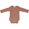 Mebie baby organic bodysuit in the color dusty rose