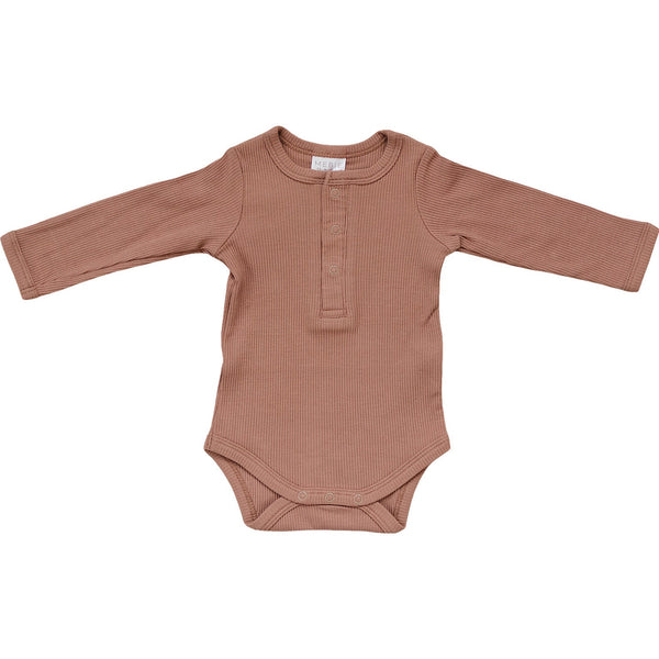 Mebie baby organic bodysuit in the color dusty rose