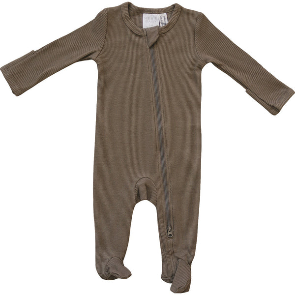 Cocoa organic cotton ribbed zipper onesie