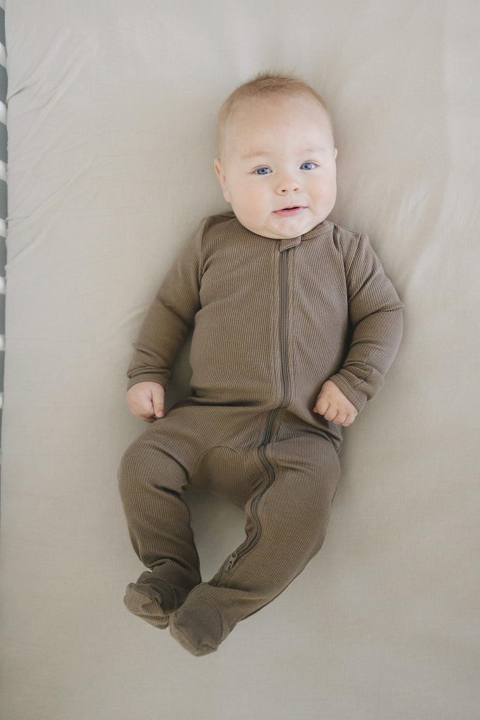 All new organic cotton ribbed zipper footie pajamas