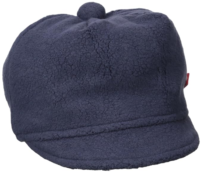 Front view of the Zutano Cozie Fleece Newsboy Cap showing the short brim and button top, a classic toddler winter hat