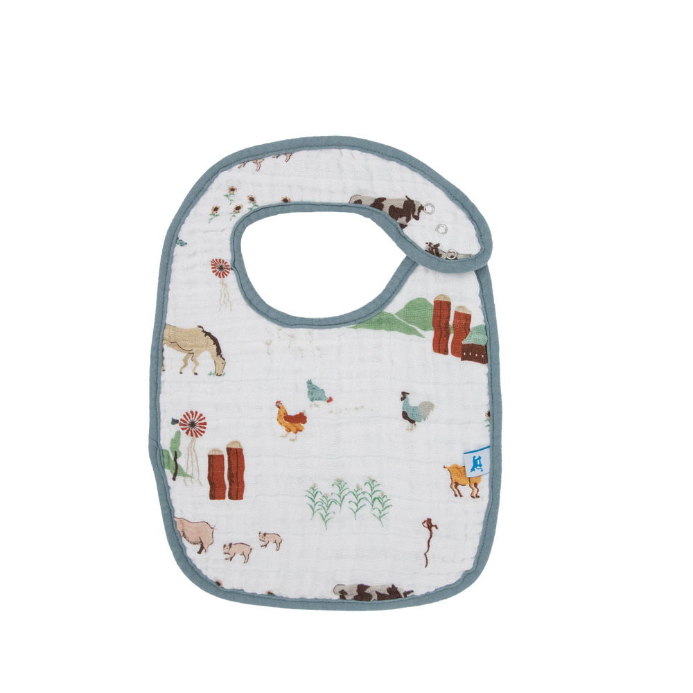 New Little Unicorn Cotton Muslin Classic Bib 3 Pack - Farmyard, gentle bib baby for mealtime