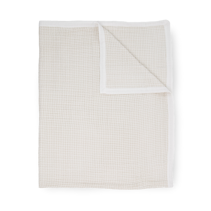 Little Unicorn Cotton Muslin Quilted Throw - Tan Gingham, soft muslin blanket perfect for nursery or stroller.