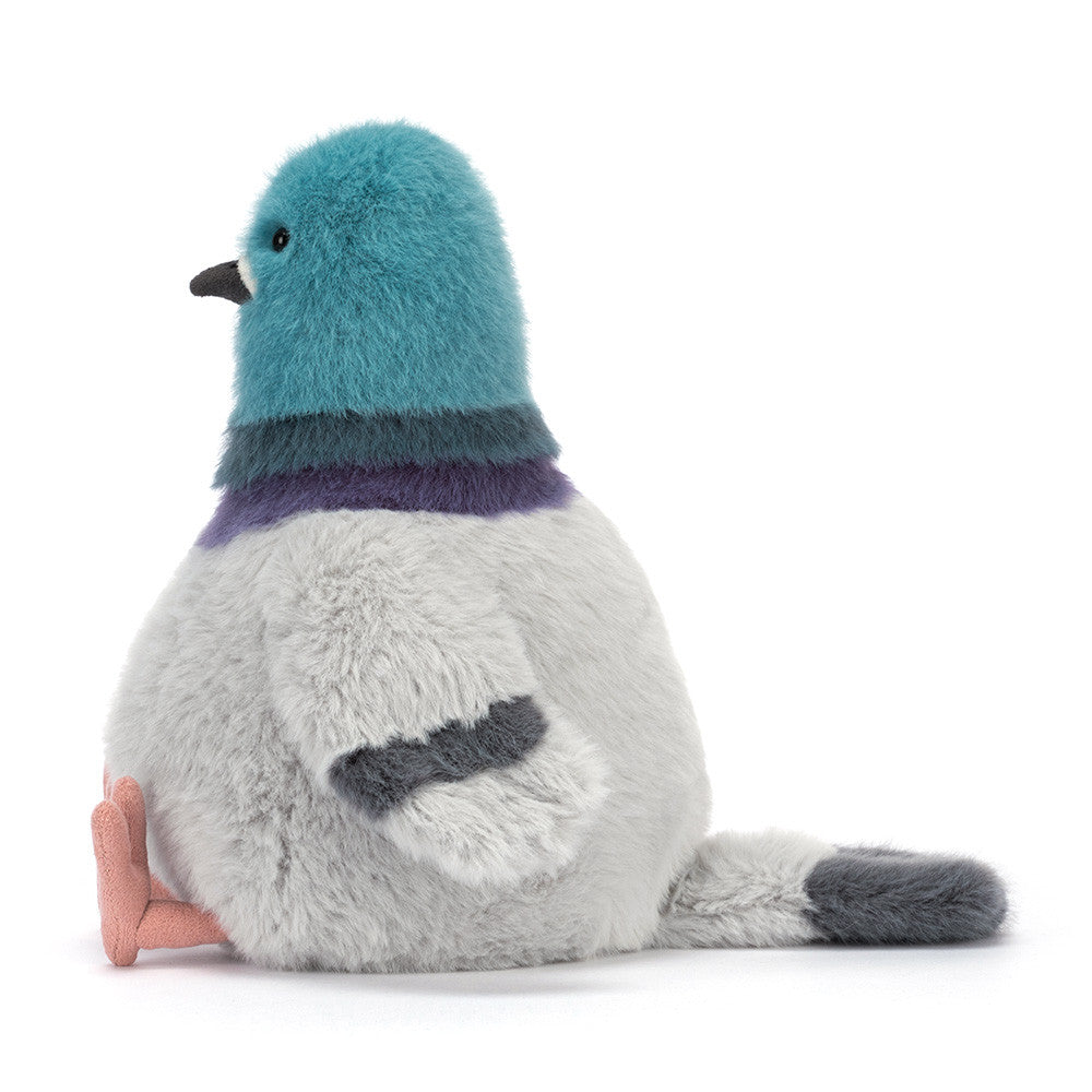 Jellycat Strutton Pigeon stuffed animal side profile soft pigeon plush toy whimsical bird character plush for imaginative play baby safe stuffed animal gift