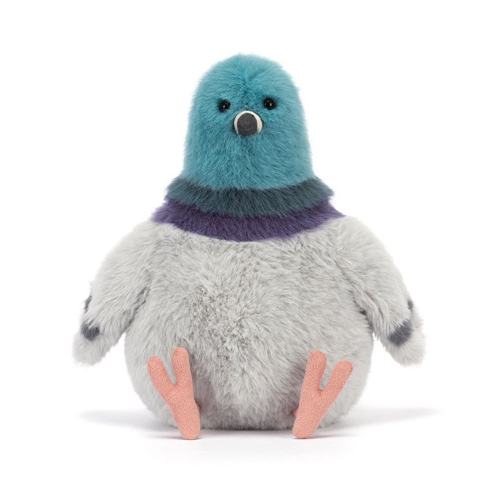 Jellycat Strutton Pigeon plush bird front sitting pose soft gray pigeon stuffed animal cute nursery plush toy for babies toddlers and Jellycat collectors