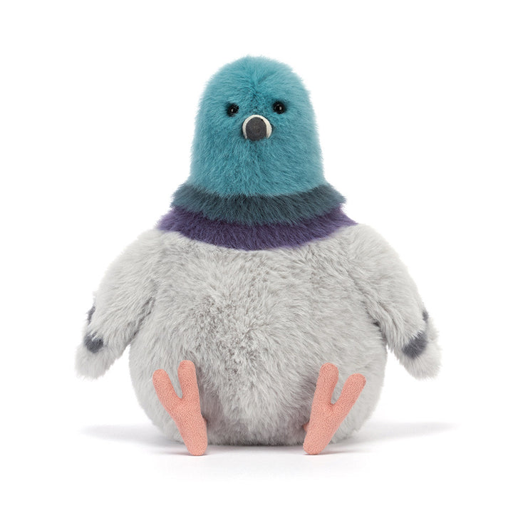 Jellycat Strutton Pigeon plush bird front sitting pose soft gray pigeon stuffed animal cute nursery plush toy for babies toddlers and Jellycat collectors