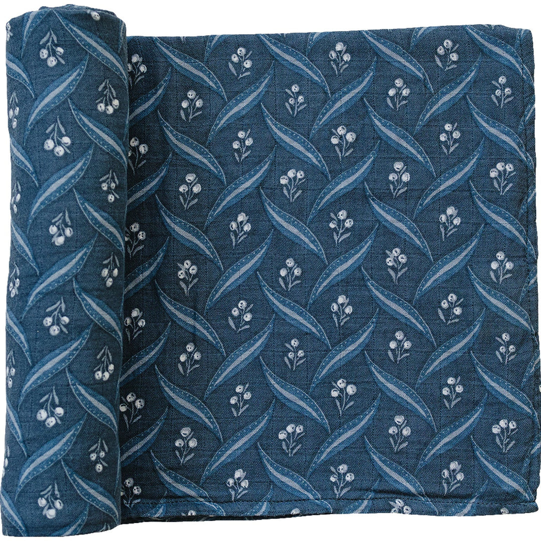 Mebie Baby Navy Berry Muslin Swaddle Blanket keeps your baby cozy with a soft baby swaddle.