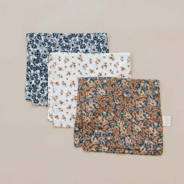 Soft and gentle muslin burp cloths for babies, featuring the Mebie Baby Venetian Floral design.