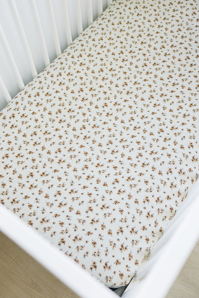 Autumn Bloom Muslin Crib Sheet by Mebie Baby lightweight and cozy crib bedding sheets