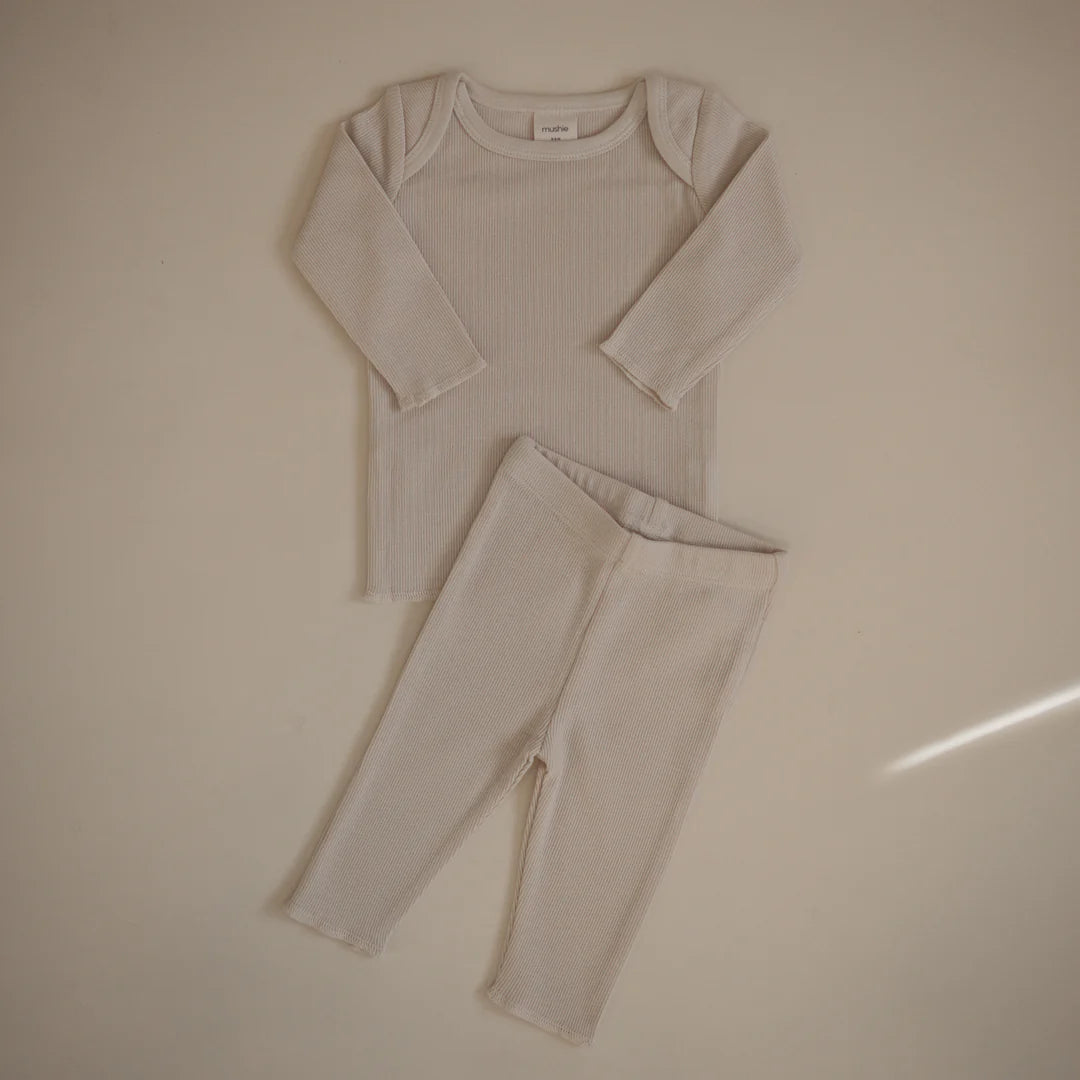 organic cotton non toxic mushi baby matching waffle knit shirt and pant 