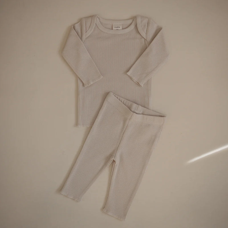 organic cotton non toxic mushi baby matching waffle knit shirt and pant 