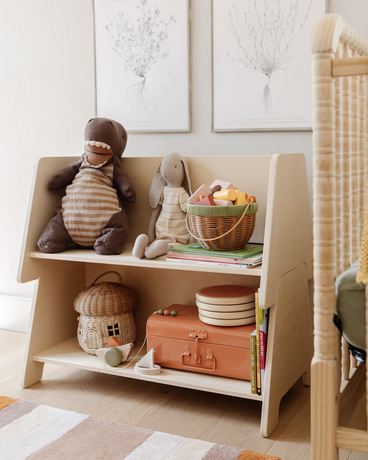 piccalio multi tier wood shelves with toys and decorative items in bedroom stackable wooden shelves