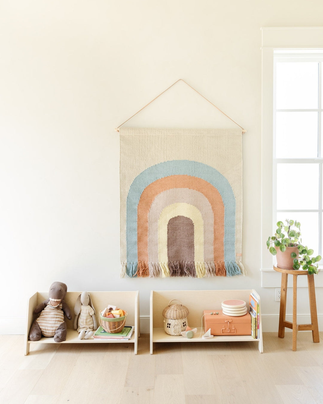 multiple piccalio shelves in a bedroom wooden shelving unit