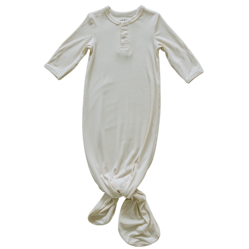 Mebie Baby cream knotted gown in organic bamboo sleep sack