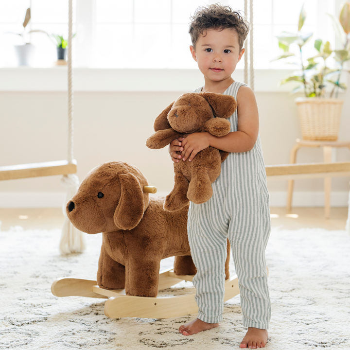 SaranoniÕs Puppy rocker style instantly elevates play rooms and families searching for premium stuffed animal rockers for gifting.