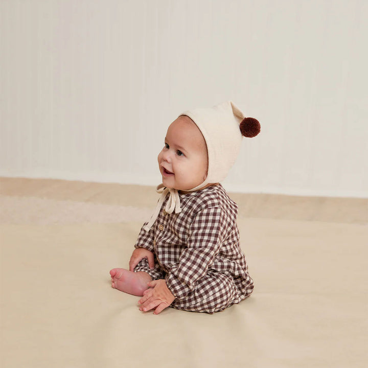 cute baby wearing quincy mae baby pixie bonnet