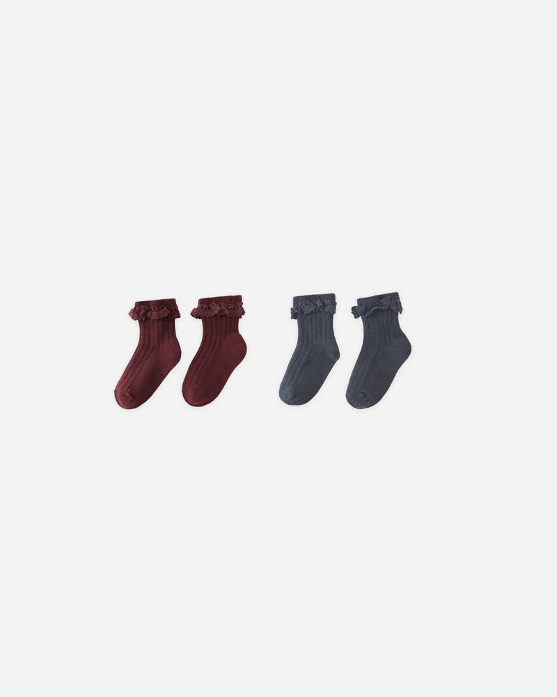 Burgundy and Navy Lace Trim Socks by Rylee & Cru, fun socks for toddlers