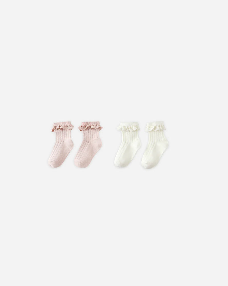 Rylee & Cru Lace Trim Socks in Blush Ivory, cute socks for babies