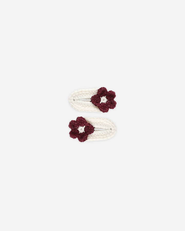 Burgundy Crochet Clips by Rylee & Cru, flat hair clips for toddlers