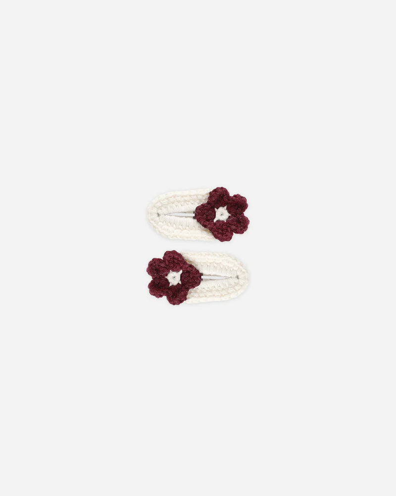 Burgundy Crochet Clips by Rylee & Cru, flat hair clips for toddlers